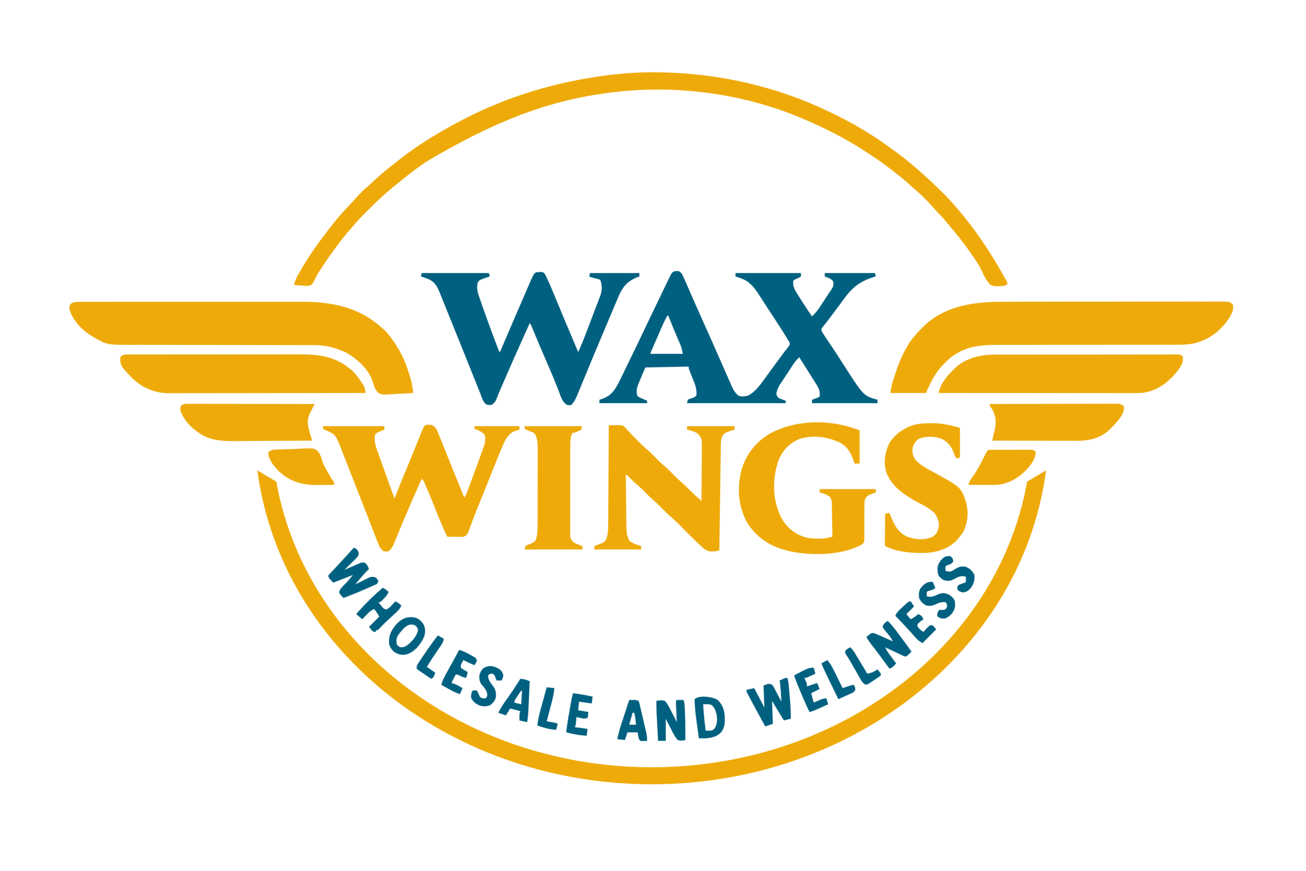 Gold wings encircle the Wax Wings logo